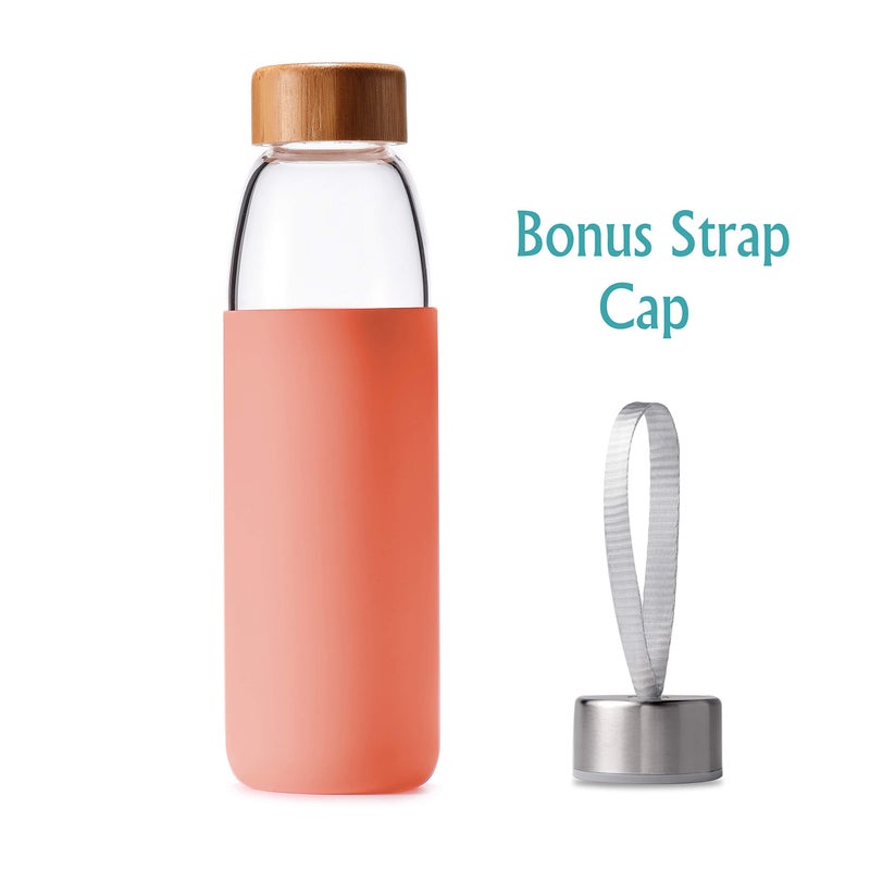 veegoal 18 Oz Borosilicate Glass Water Bottles with Bamboo Lid, BPA-FREE, Non-Slip Silicone Sleeve, and Stainless Steel Leak Proof Lid - Reusable Glass Bottle for Men and Women - Image 2